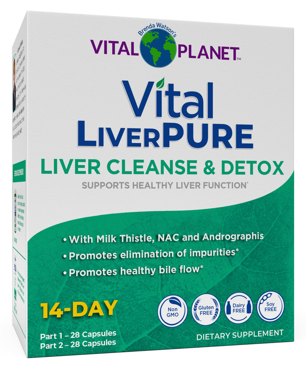 Vital LiverPure bottle close-up showing the brand for liver support and detox