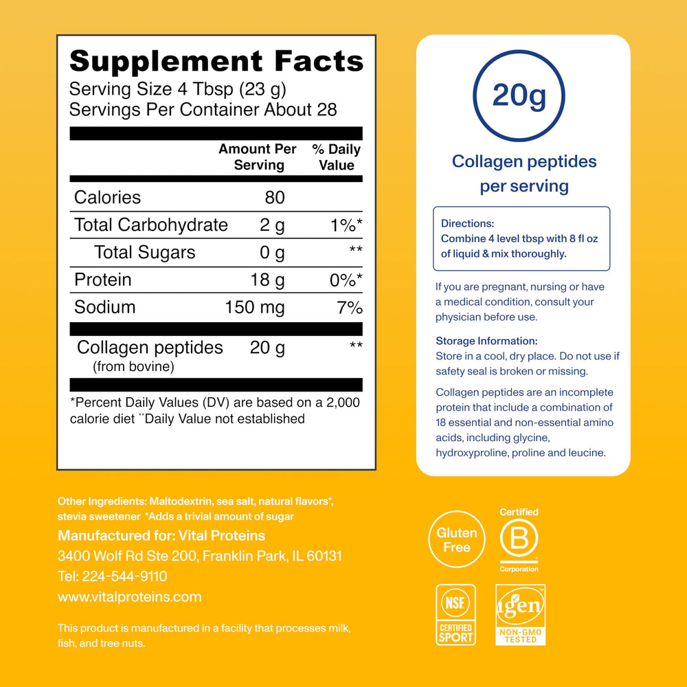 Vital Proteins collagen peptides 20g serving size display
