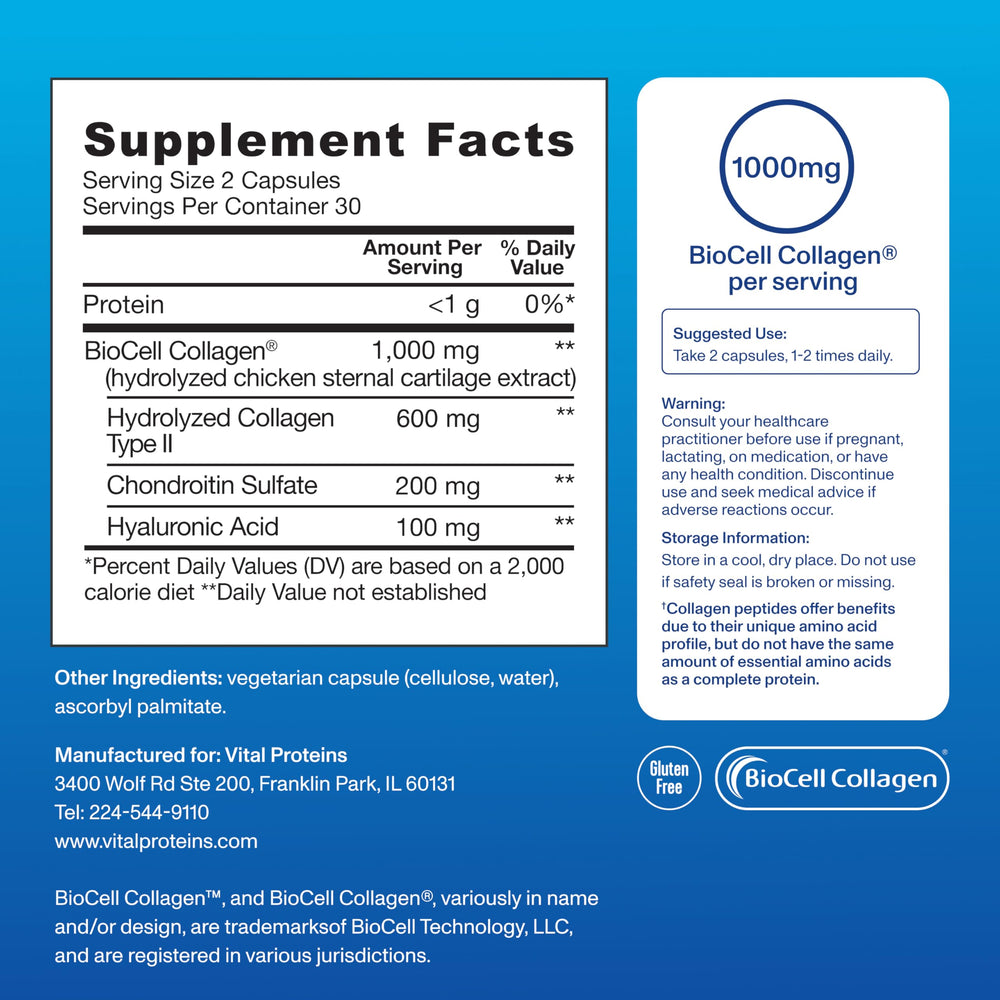 Vital Proteins ingredients halo with hyaluronic acid and chondroitin on label