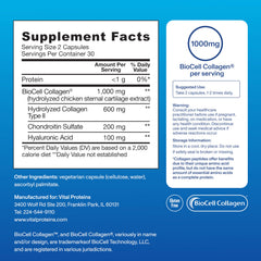 Vital Proteins ingredients halo with hyaluronic acid and chondroitin on label