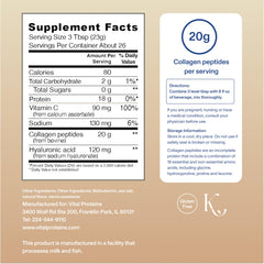 Vital Proteins Vanilla collagen peptides advanced tub back label highlights ingredients