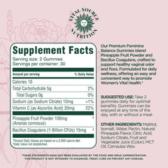 Vital Source Nutrition feminine balance gummies displayed for a daily two-gummy routine.