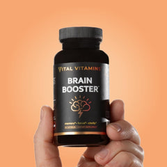 Vital Vitamins Brain Booster ingredients close-up shows natural nootropics.