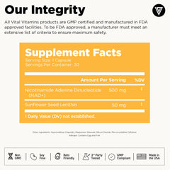 Vital Vitamins NAD sunflower lecithin detail indicating absorption support