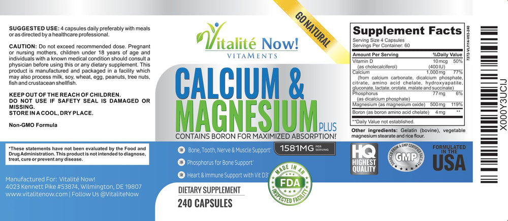 Vitalité Now vitamin D 400 IU label emphasizing absorption support