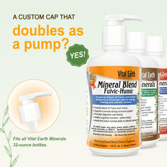 Close-up pour spout on Vital Earth Minerals bottle for convenient dispensing.
