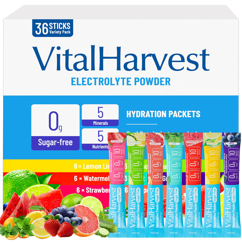 VitalHarvest electrolyte packet Lemon Lime fuels quick hydration and renewed energy during workouts.