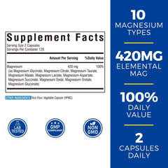 Vitalibre 420mg elemental magnesium capsule close-up supporting nerves and muscles.