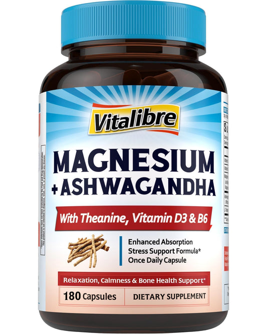 Vitalibre Magnesium Complex bottle front with vegan capsules for calm focus