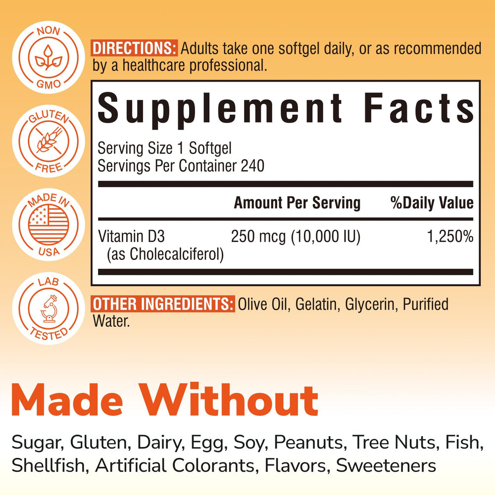 Vitalibre Max-Strength Vitamin D3 softgel bottle closeup displaying olive oil carrier.