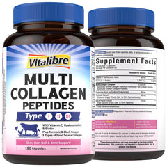 Vitalibre Multi Collagen Peptides bottle with capsules for skin, hair, nails, and mobility