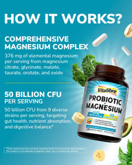 Vitalibre label closeup highlights probiotic strains and magnesium complex.