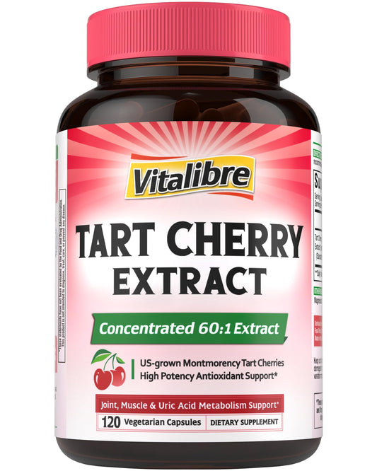 Vitalibre Tart Cherry Capsules bottle front for daily support.