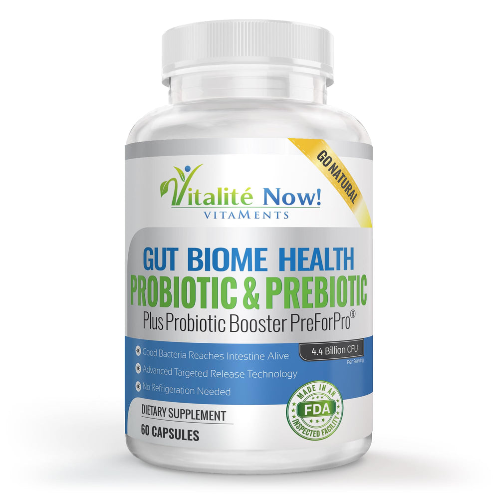 Vitalité Now Premium Probiotic bottle front for daily gut support and easy dosing.