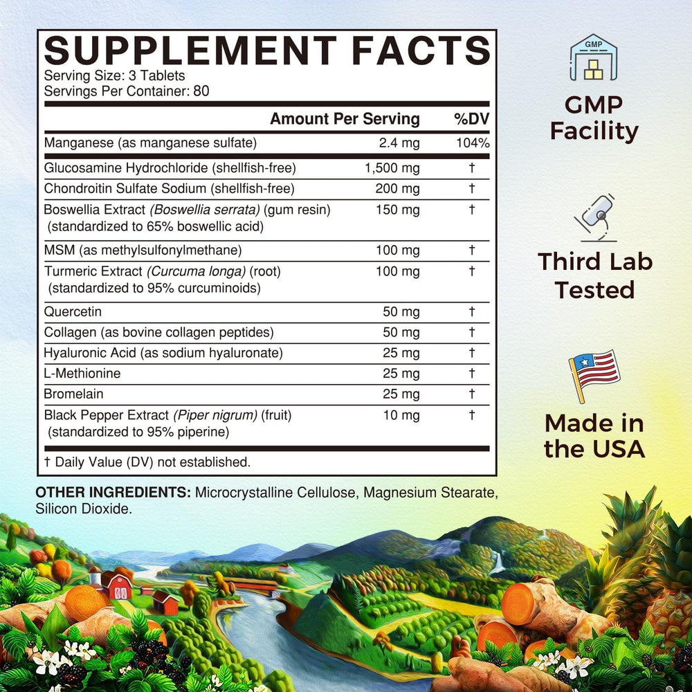 Vitalitown glucosamine chondroitin MSM bottle back with supplement facts.