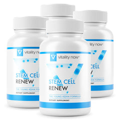 Vitality Now Stem Cell Renew bottle on shelf for daily vitality support.