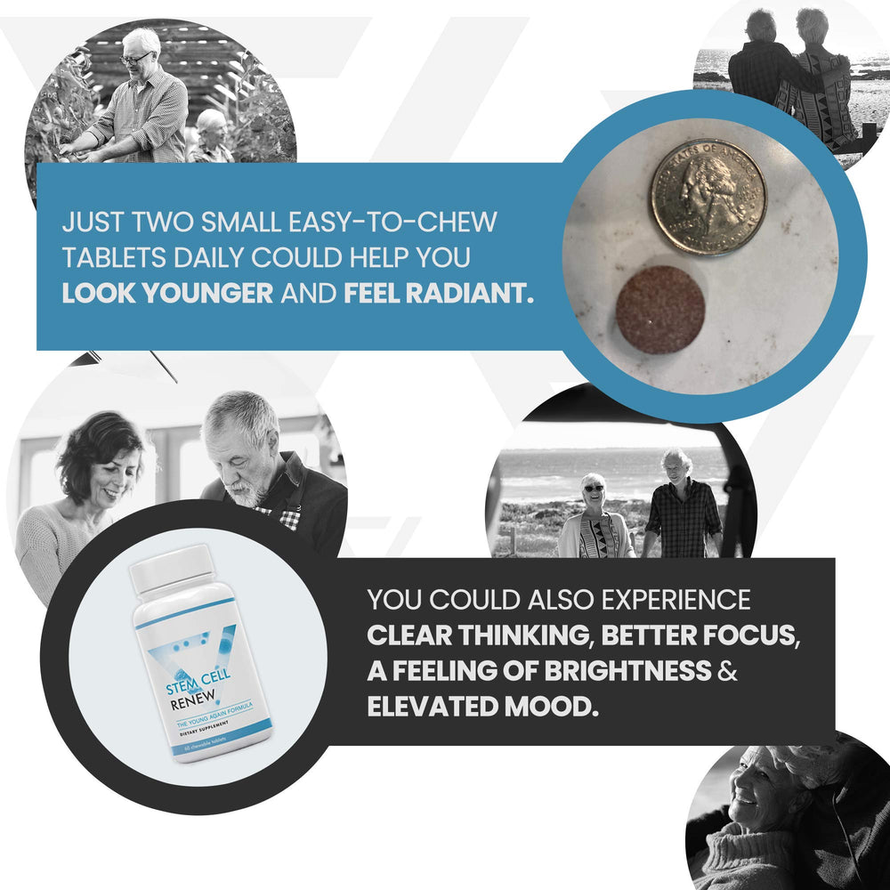 Vitality Now Stem Cell Renew in-use; hands taking capsule during morning ritual.