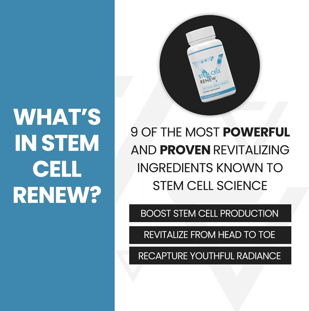 Vitality Now Stem Cell Renew label detail shows ingredients and guidance.