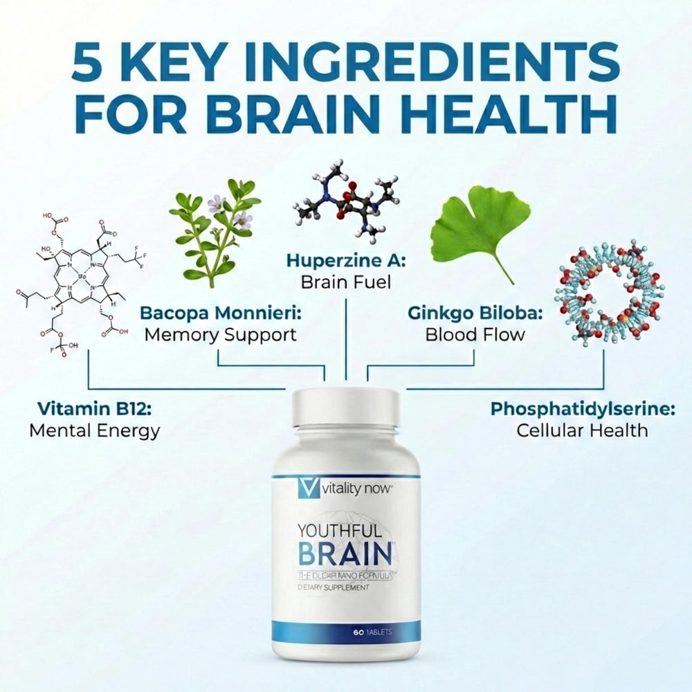 Vitality Now Youthful Brain Bacopa closeup highlights memory-support botanicals