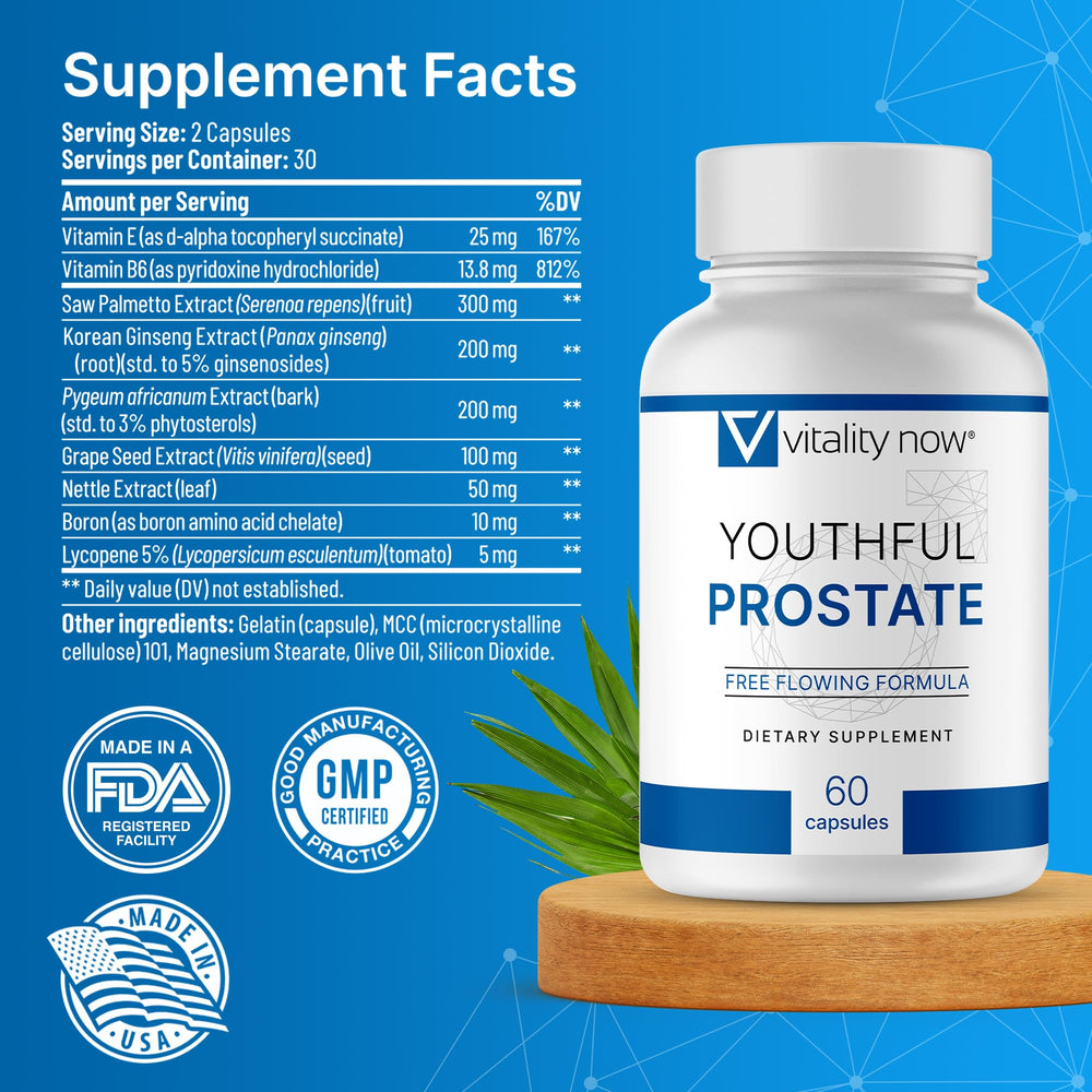 Vitality Now Youthful Prostate panax ginseng capsules energizing daily routine.