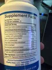 Vitality Now Youthful Prostate saw palmetto capsules supporting prostate health.