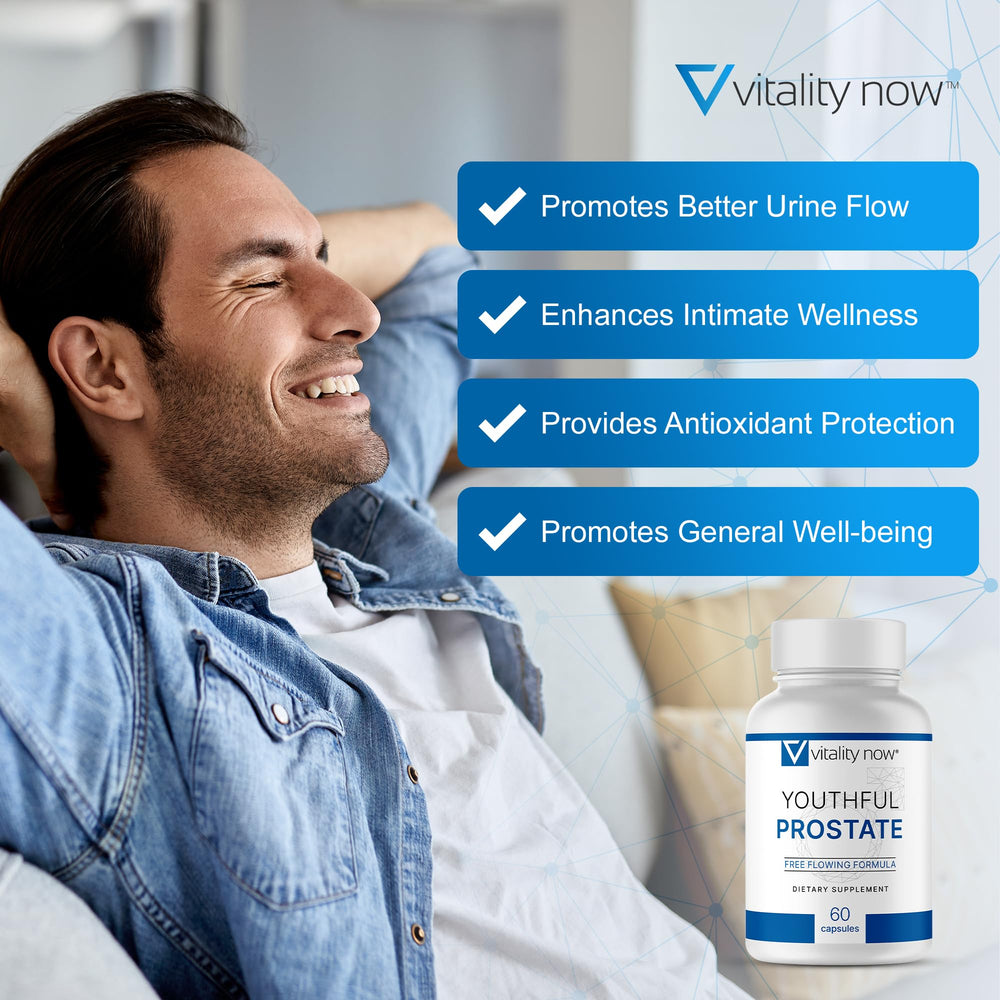 Vitality Now Youthful Prostate vitamin e lycopene labeling antioxidant protection.
