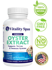 Vitality Span oyster extract ingredients label highlighting zinc and amino acids