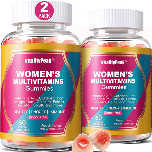 VitalityPeak Womens Multivitamin Gummy peach bottle for daily beauty and energy support.