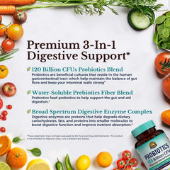 Vitalitown Probiotics with prebiotics and digestive enzymes for digestion support.