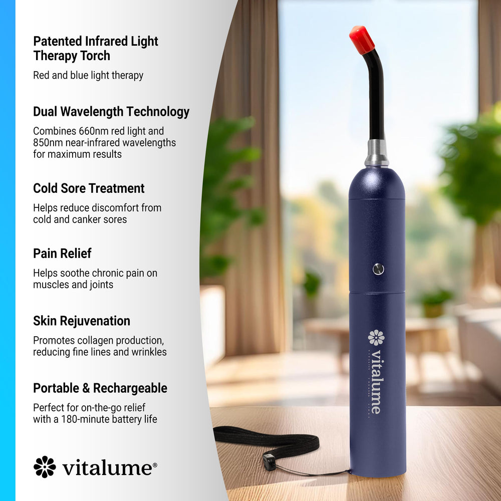 Vitalume wand demonstrates multi-wavelength system for skin and deeper tissue care.