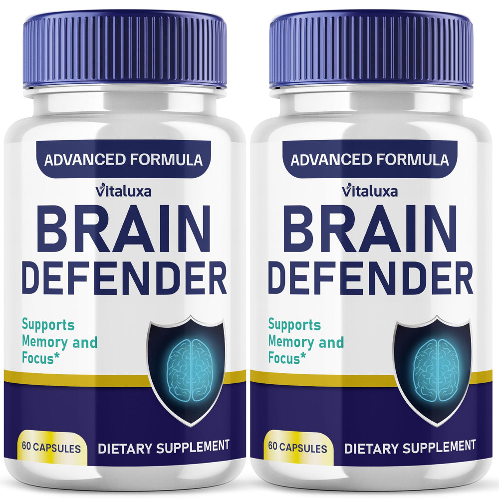 Vitaluxa Brain Defender 2-pack bottle front showing convenient daily capsules for focus support.