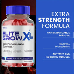 Vitaluxa Elite Grow XL Gummies label closeup with dosage guidance.