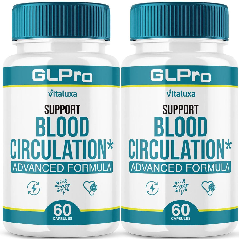 Vitaluxa GLPro blood-support bottle displaying premium capsules for daily balance