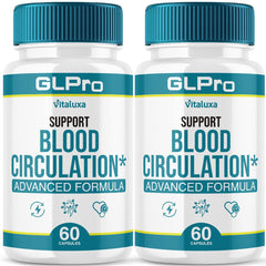 Vitaluxa GLPro blood-support bottle displaying premium capsules for daily balance