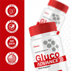 Vitaluxa GlucoAdvance capsules in blister pack with soft lighting.