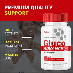 Vitaluxa GlutoAdvance bottle label highlights all natural formula.