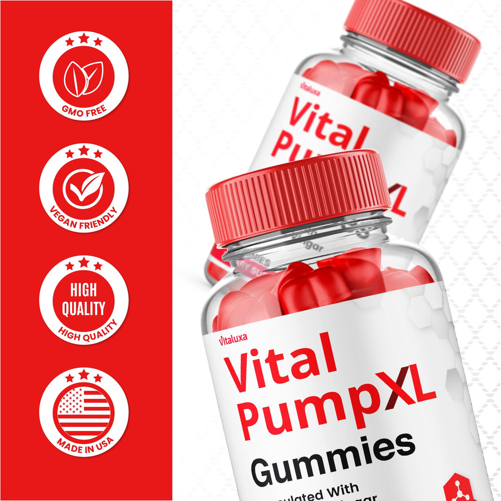 Vitaluxa Vital Pump XL Gummies poured into a glass for quick consumption