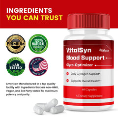 Vitaluxa Vitalsyn pills packaging shows 120 count for easy daily use