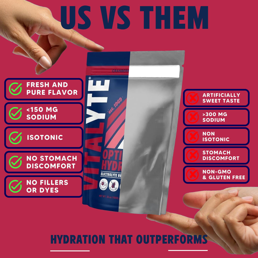 Vitalyte electrolyte powder dissolving into water in a glass for quick refreshment.