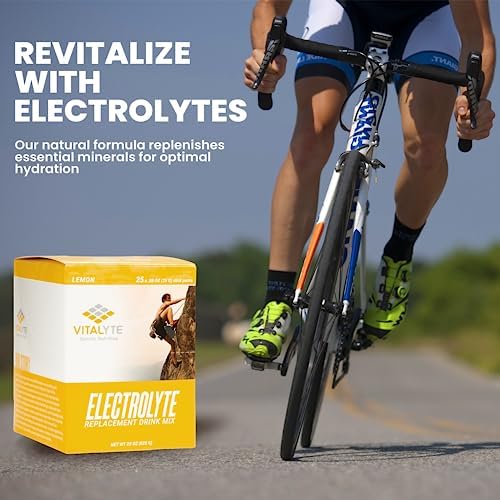 Vitalyte electrolyte powder lemon bottle hero shows on-the-go hydration.