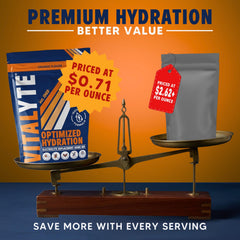 Vitalyte glass of orange electrolyte drink after mixing for rapid hydration