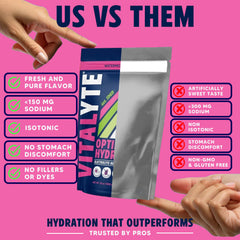 Vitalyte watermelon powder scoop in a glass showcasing quick mix.