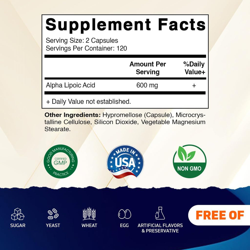 Vitamatic ALA capsules close-up for daily antioxidant support.