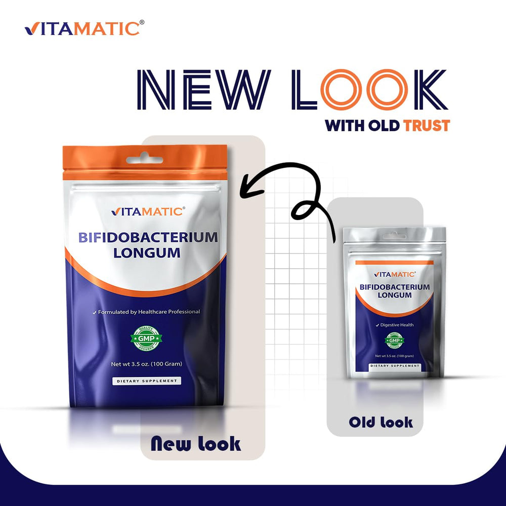 Vitamatic Bifidobacterium Longum Probiotic Powder near pantry shelf for daily routine