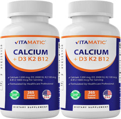 Vitamatic calcium bottle showing 1200mg calcium with D3 for bone support