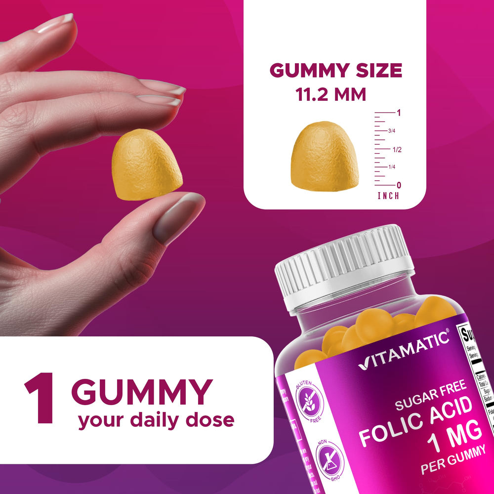 Vitamatic Folic Acid Gummies vegan 120-count bottle