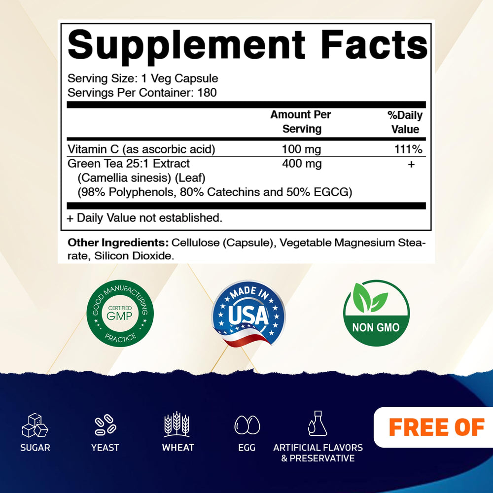 Vitamatic green tea extract capsules close-up for easy daily intake