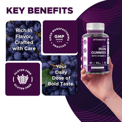 Vitamatic Iron gummies serving on spoon for easy daily intake