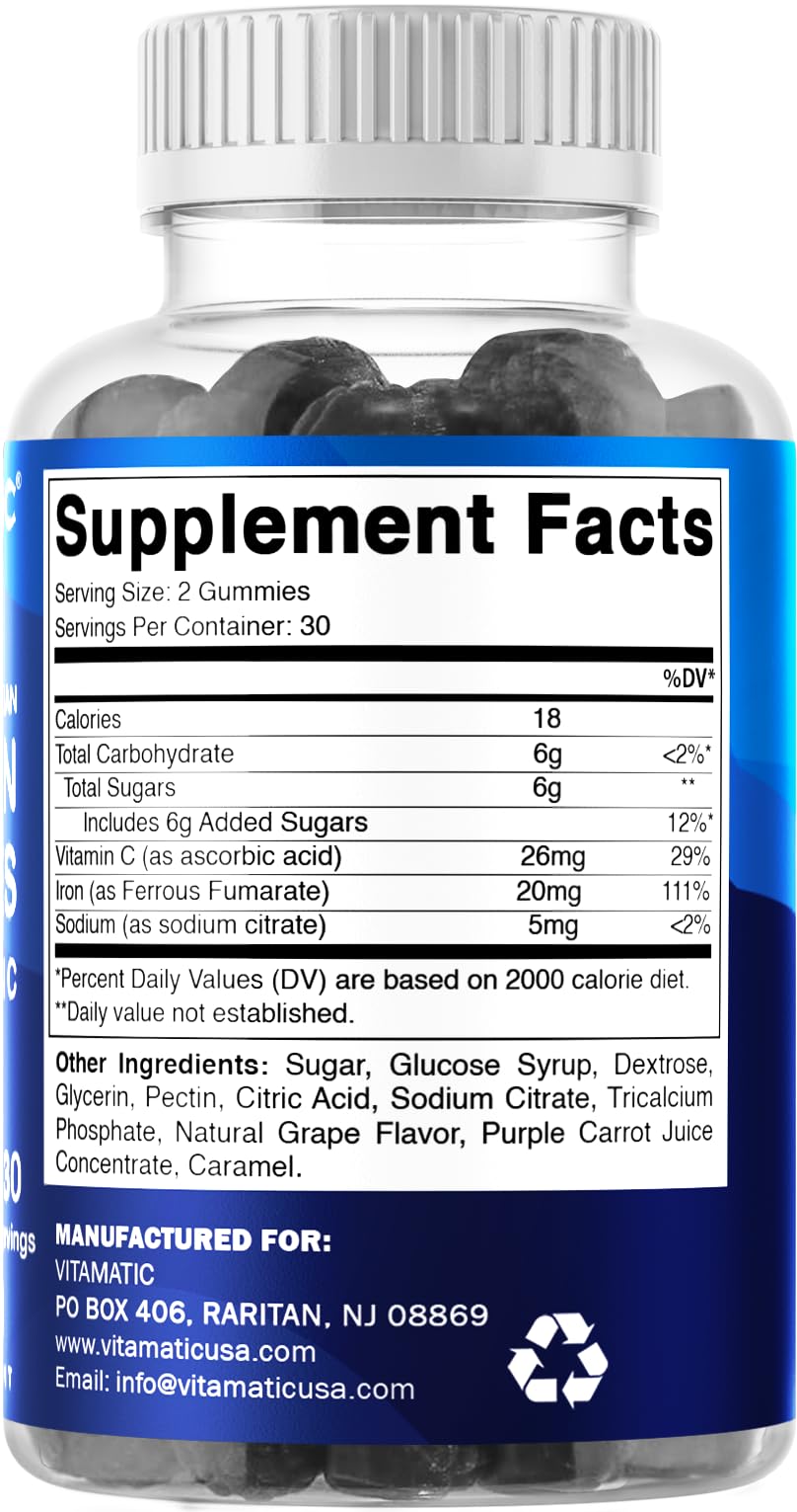 In daily routine, Vitamatic iron gummies pair with Vitamin C.