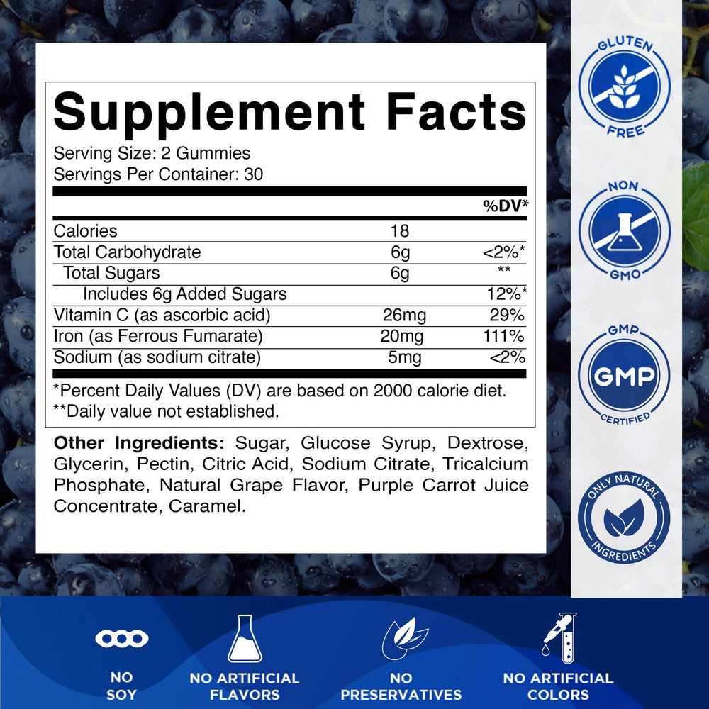 Vitamatic Iron Gummies being poured for easy daily intake.